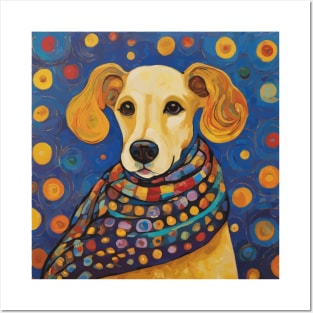 Gustav Klimt Style Lady Dog in a Starry Night Landscape Posters and Art